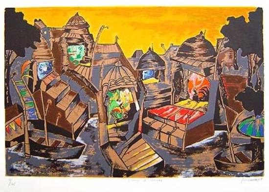 Evening at Banaras, painting by Manu Parekh