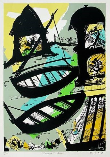 Banaras in Lemon, painting by Manu Parekh