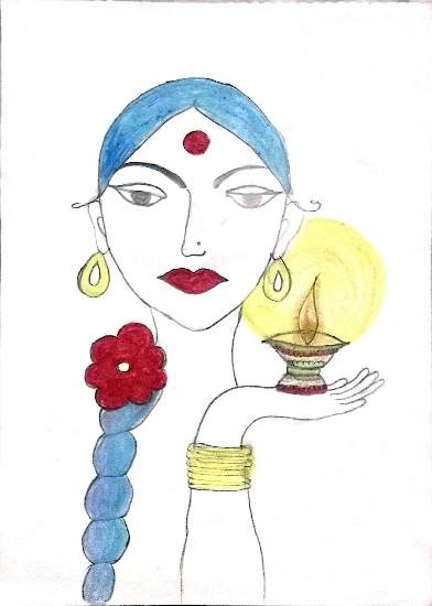 Diya, painting by Vedant Satish Koli