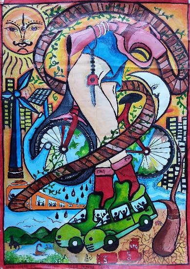 Save Fuel, painting by Vikas Pal