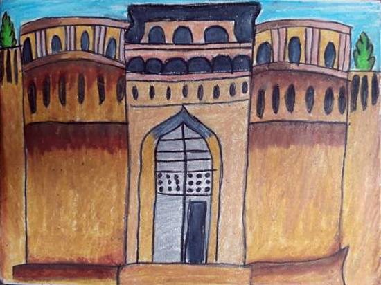 The great Shaniwar Wada, Pune, painting by Aastha Mahesh Surve