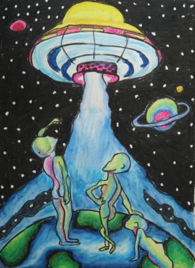 My Aliens on Earth, painting by Aastha Mahesh Surve