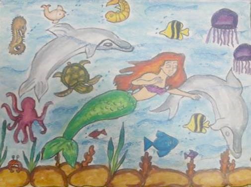 Marine life, painting by Aastha Mahesh Surve