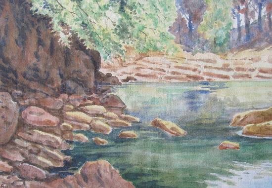 Pond in my village, painting by H C Rai