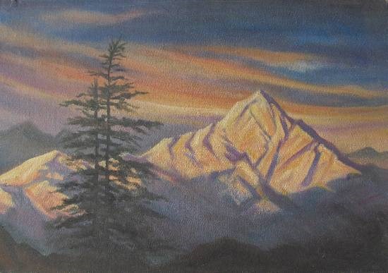 Magnificent Himalayas, painting by H C Rai