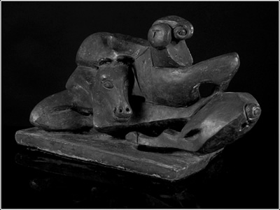 Krisna Kills the Horse Demon, Sculpture by Carmel Berkson