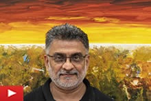 Artist Vinay Sane talks about his paintings at TRIO