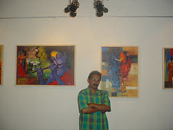 Dinesh Desai with his work