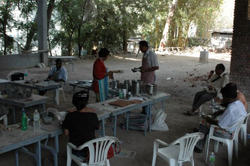 Sculptors working on creating sculptures in ceramics