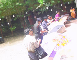 Participants enjoying the umbrella painting workshop