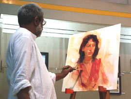 Demonstration of Portrait painting by Vasudeo Kamath
