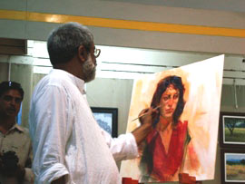 Demonstration of Portrait painting by Vasudeo Kamath