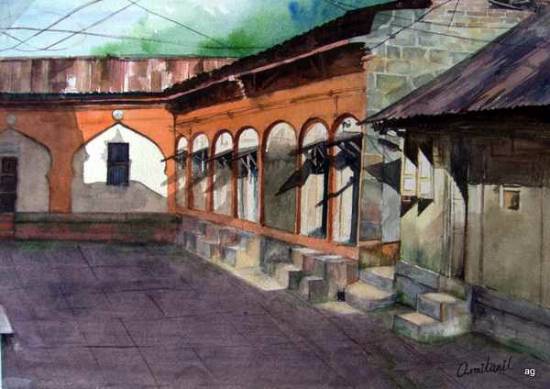 Painting by Asmita Ghate - Temple Courtyard, Watercolour
