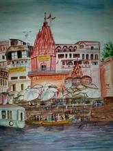 Banaras Ghat, Painting by Madhulika Srivastava