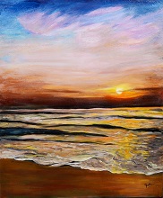 Sandy beach embracing sunlight, Painting by Sudha Srivastava