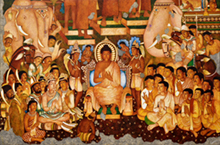 Preaching of Buddha, painting by Vijay Kulkarni, Acrylic on Canvas, 48 x 72 inches