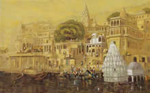 Banaras - 45, painting by Yashwant Shirwadkar, Oil on Canvas, 60 x 96 inches