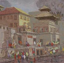 Banaras - 7, painting by Yashwant Shirwadkar, Oil on Canvas, 24 x 24 inches