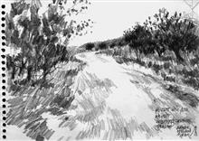 Beyond Highway NH4 - 1, Sketch by Anwar Husain, Pencil on Paper, 6 x 8 inches