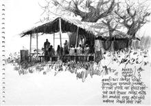 Beyond Highway NH4 - 14, Sketch by Anwar Husain, Pencil on Paper, 6 x 8 inches