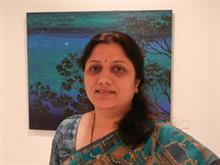 Chitra Vaidya with her painting - Starry Night in the Hills 
