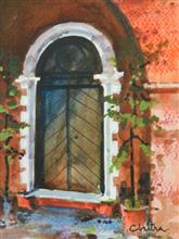 Church Door at Panchgani, Painting by Chitra Vaidya, Watercolour on Paper, 6.75 x 4.75 inches