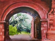 Church at Panchgani - II, Painting by Chitra Vaidya, Watercolour and ink on Paper, 4.75 x  6.75  inches