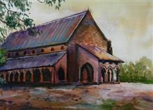 Church at Panchgani - III, Painting by Chitra Vaidya, Mixed Media on Paper, 13.5 x 21 inches