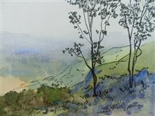 In the Hills - V, Painting by Chitra Vaidya, Watercolour and ink on Paper, 5 x 7 inches