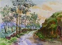 In the Hills  XIX,  Painting by Chitra Vaidya, Watercolour and ink on Paper, 5 x 7 inches