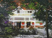 School at Panchgani - III, Painting by Chitra Vaidya, Opaque colour on Tinted Paper, 10 x 14 inches