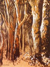Trees in the Hills, Painting by Chitra Vaidya, Opaque colour on Handmade Paper, 14 x 10  inches
