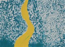 Saraswati Flows Over a City, painting by Prakash Bal Joshi, Acrylic on Canvas , 48 x 36 inches