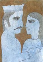Colours of Life, Man and Wife by Badri Narayan, Watercolour, pen and ink, 14.17 X 9.84 inches