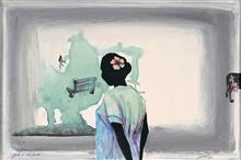 Colours of Life, Girl in the park painting by Jehangir Jani, Acrylic on canvas, 19 X 13.5 inches