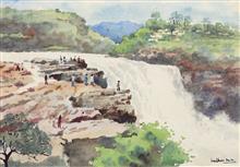 Colours of Life, Waterfall in goa by Madhusudan Kelkar, Watercolour on paper, 14 X 20.5 inches