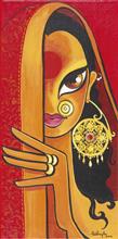 Colours of Life, Jhumka painting by Niloufer Wadia, Acrylic on canvas, 12 X 24 inches