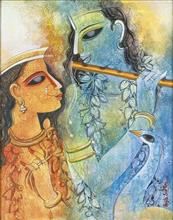 Colours of Life, Radha Krishna by Rajib Sur Roy, Acrylic on canvas, 22 X 28 inches