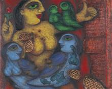 Colours of Life, Eternal relations,  painting by Rameshwar Singh, Acrylic on canvas, 30 x 24 inches