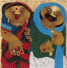 Colours of Life, Couple - II,  painting by Shyamal Mukherjee, Oil on acrylic sheet, 20 x 20 inches
