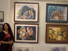 Amita Goswami with her paintings at Indiaart Gallery, Pune - 3