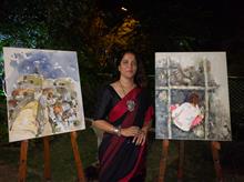 Amita Goswami with her paintings at Indiaart Gallery, Pune - 4