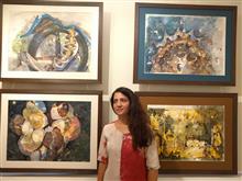 Amita Goswami with her paintings at Indiaart Gallery, Pune - 2