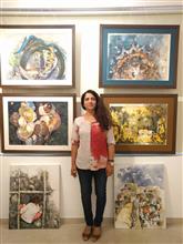 Amita Goswami with her paintings at Indiaart Gallery, Pune - 1