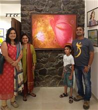 Nupur Sinha with her family at the second edition of Emerging Artists Show at Indiaart Gallery, Pune