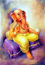 Ganapati - 2, Painting by Sanika Dhanorkar, Watercolour on Handmade paper, 20 x 14 inches