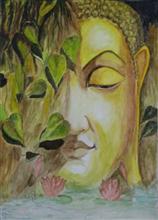 Gautam Budhha, Painting by Mrudula Bapat, Watercolor on paper, 21 x 15 inches