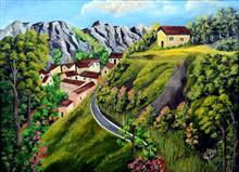 Green Hills, Painting by Sudha Srivastava, Acrylic on canvas, 18 x 24 inches