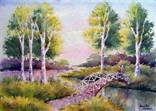Over the Bridge, Painting by Sanika Dhanorkar, Watercolour on Handmade paper, 10 x 14 inches