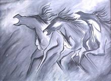Three Horse, Painting by Nupur Sinha, Oil on Canvas, 19.5 x 25.5 inches